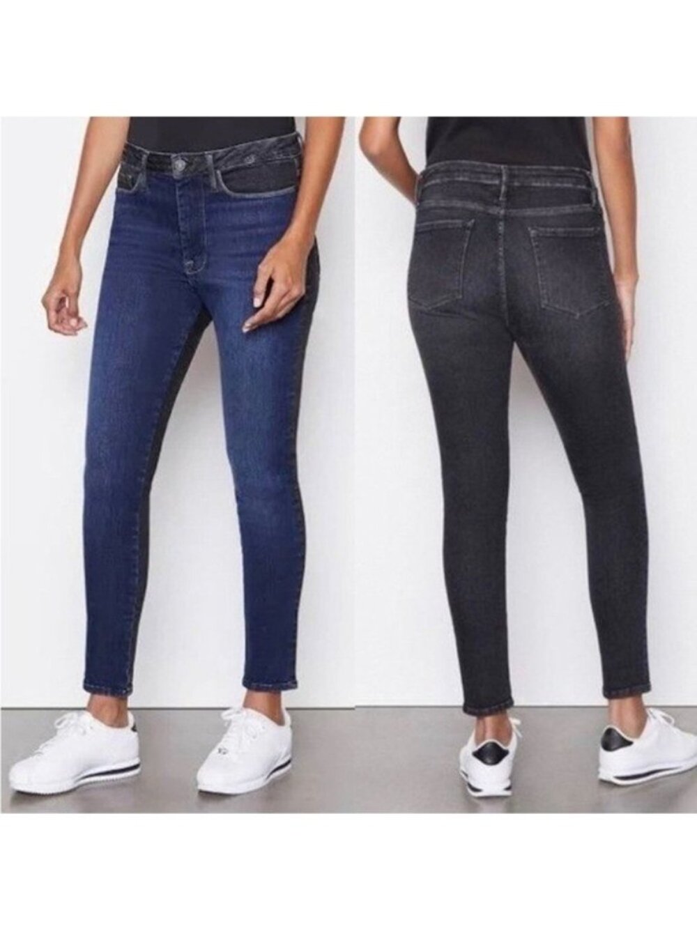 Frame Le One Skinny Dark & Black Denim Two Tone Colorblock High Waist Jean Sz 28